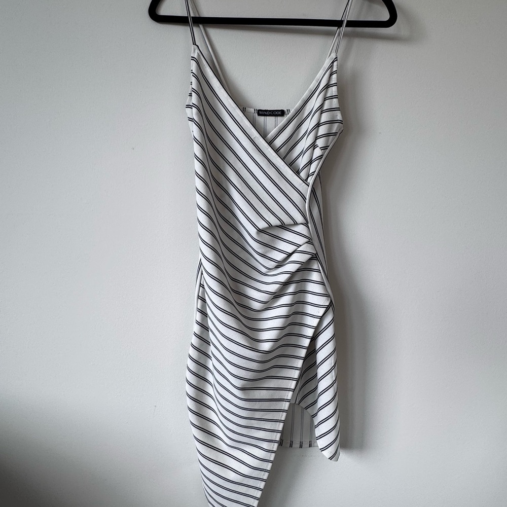 Mind Code Black and White Asymmetrical Dress